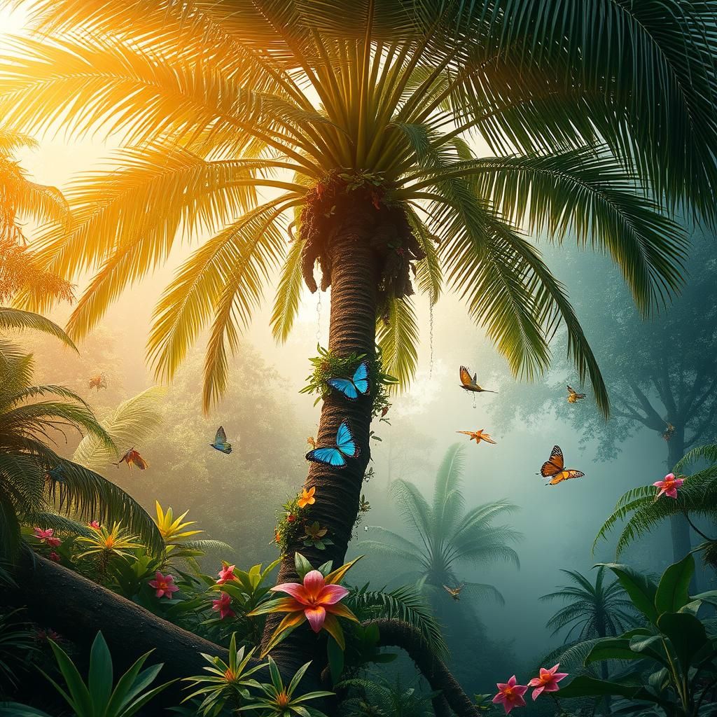 Lush Palm Tree in Enchanted Forest