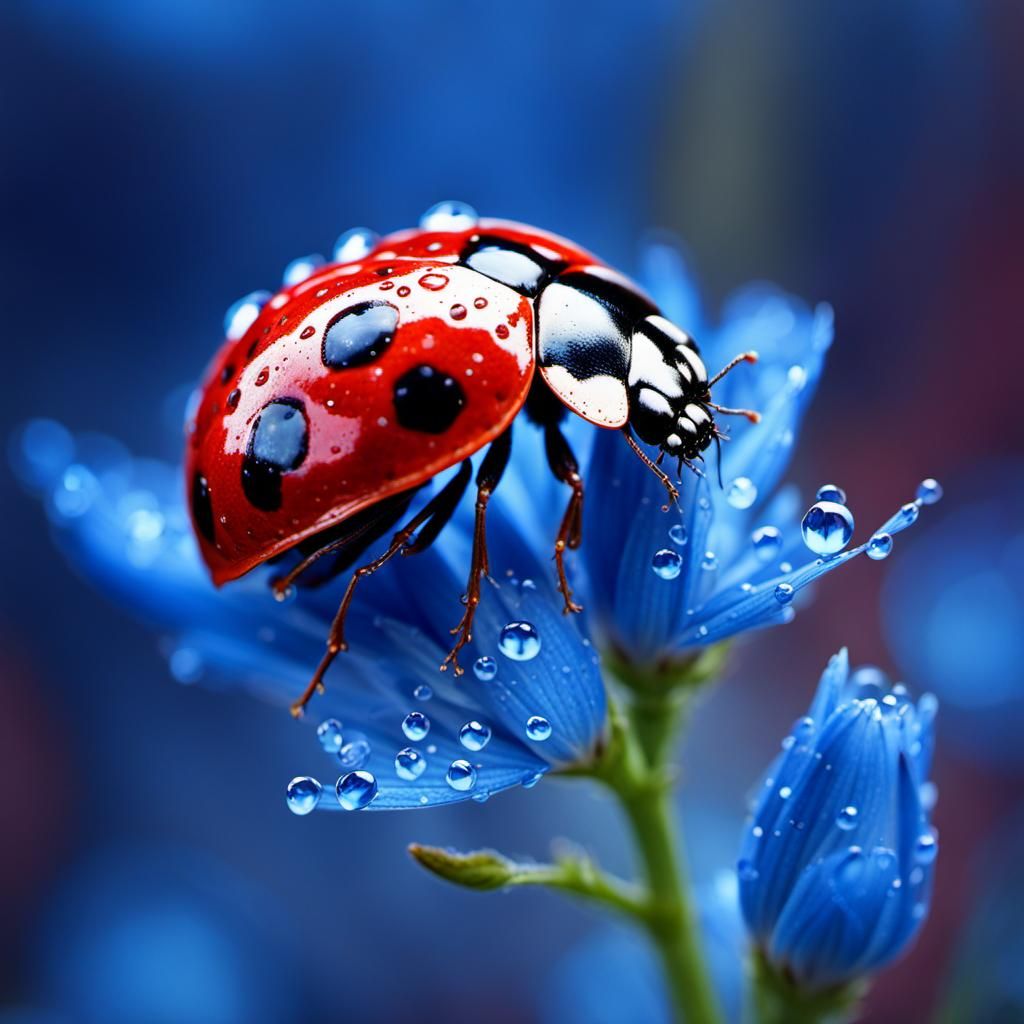 Ladybug on blue flax flower