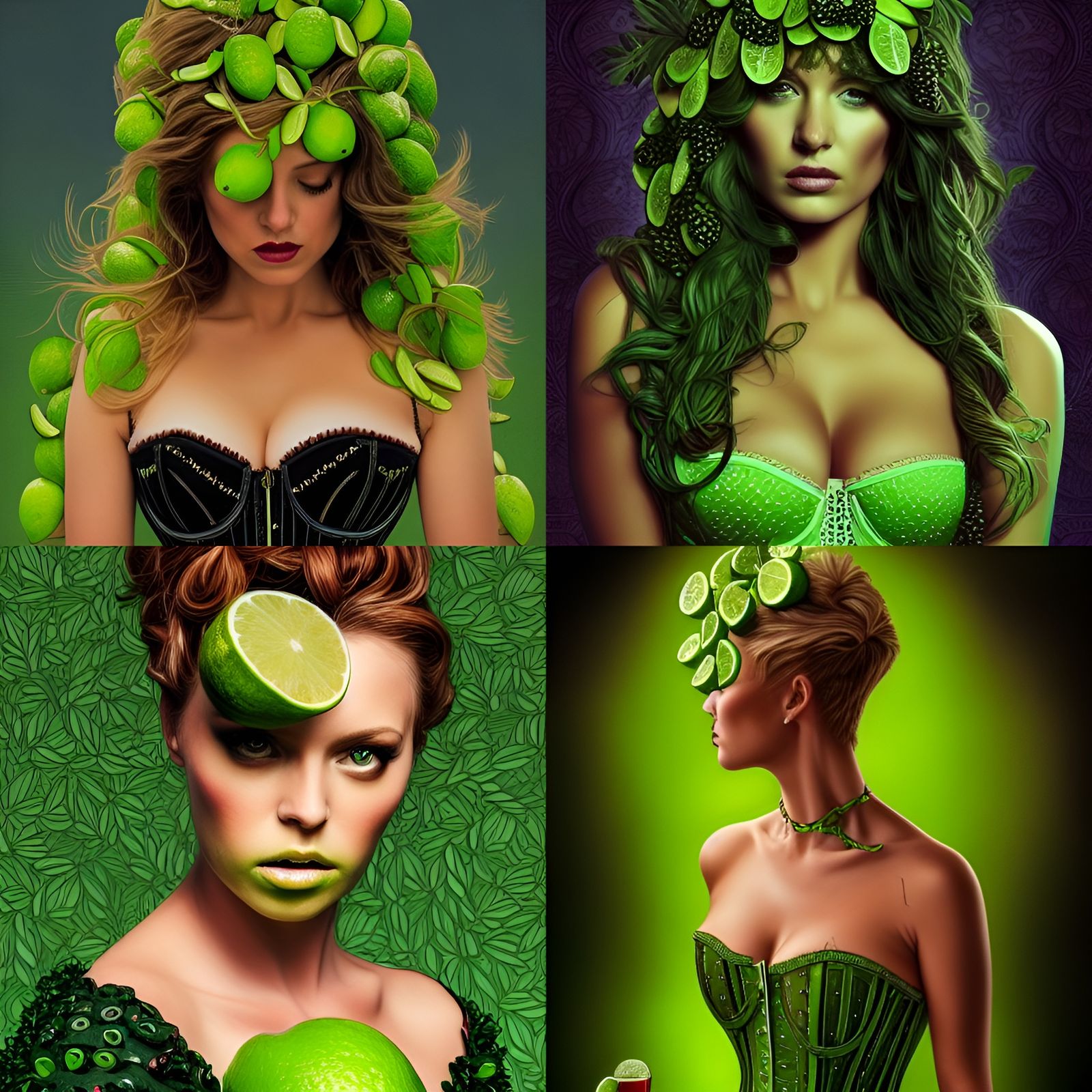 Woman in Lime Corset: Hyperrealistic Photography
