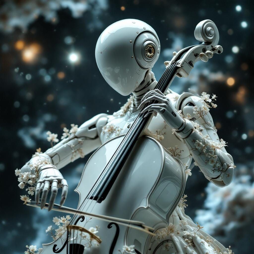 Porcelain Android Musician in Baroque Style