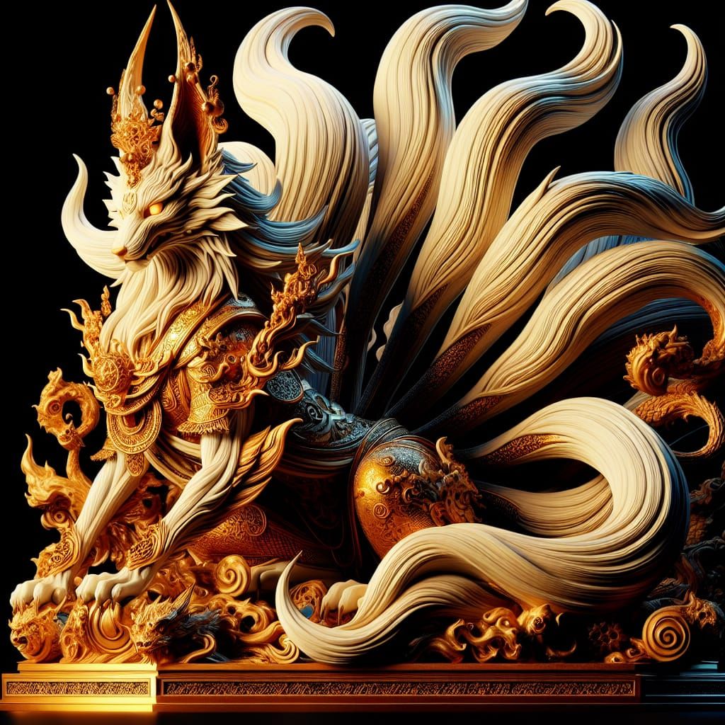 Nine-Tailed Fox Deity as 3D Animation Concept Art