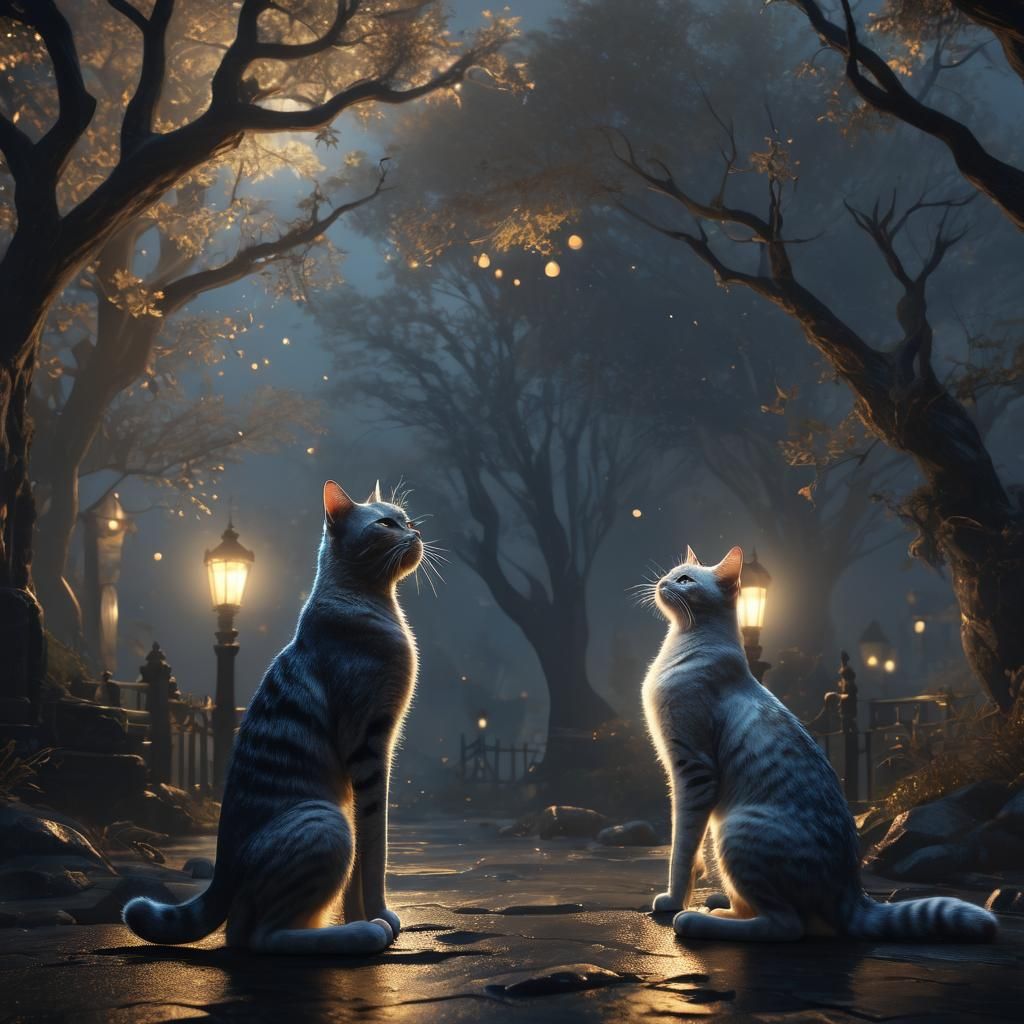 Cats Dancing Under Moonlight: Fantasy Art