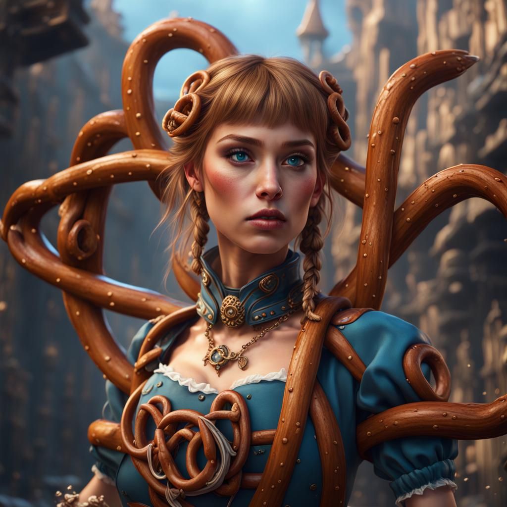 Fantastical Pretzel Girl Matte Painting in Deep Color