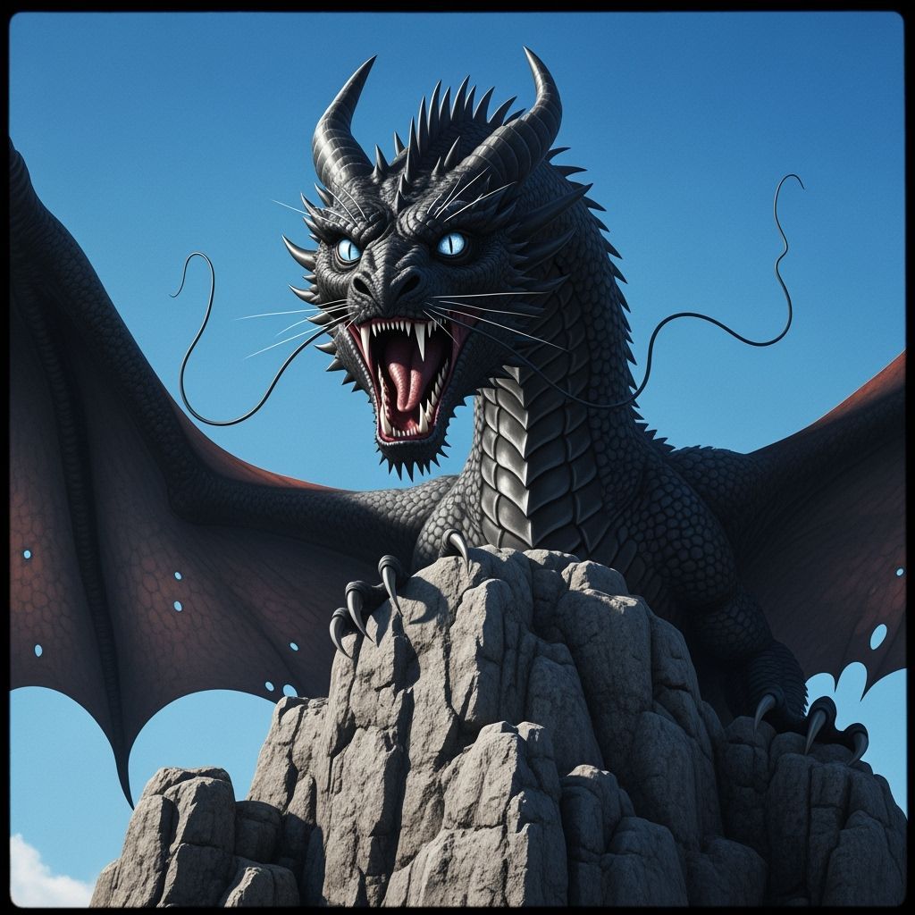 Obsidian Dragon on Stone Mountain, Cinematic Style