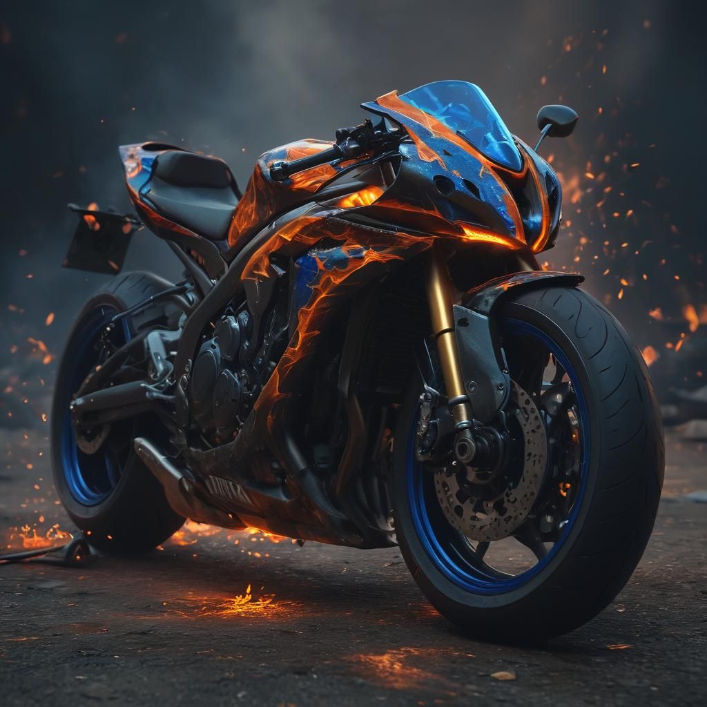 Yamaha R7 Motorcycle Engulfed in Flames