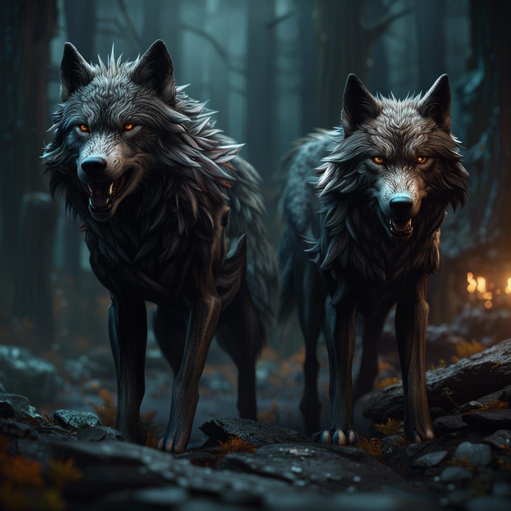 Detailed Matte Painting of Wolves in Fantasy Art