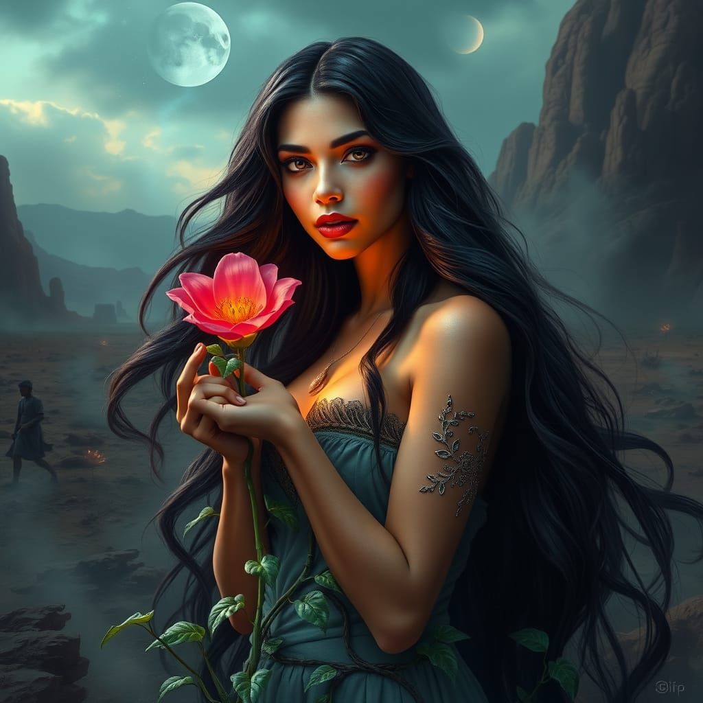 Latina Goddess of Hope in Ethereal Landscape