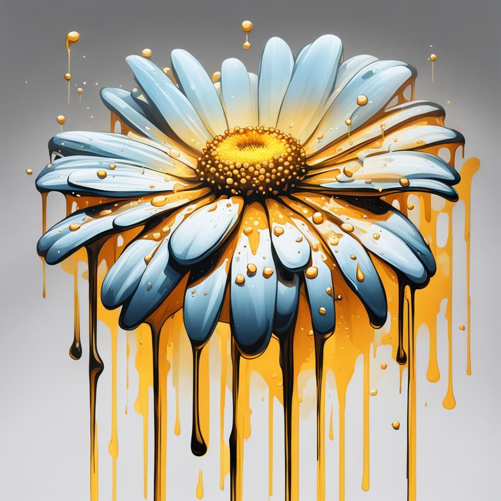 Transparent Daisy Dripping Gold in Graffiti Art