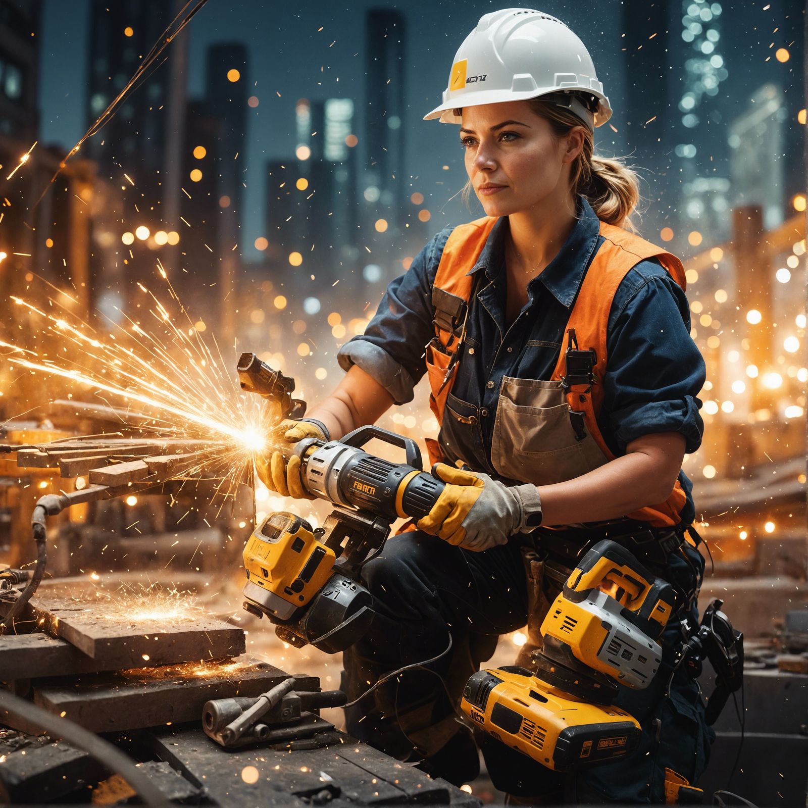 Female Construction Worker with Power Tools