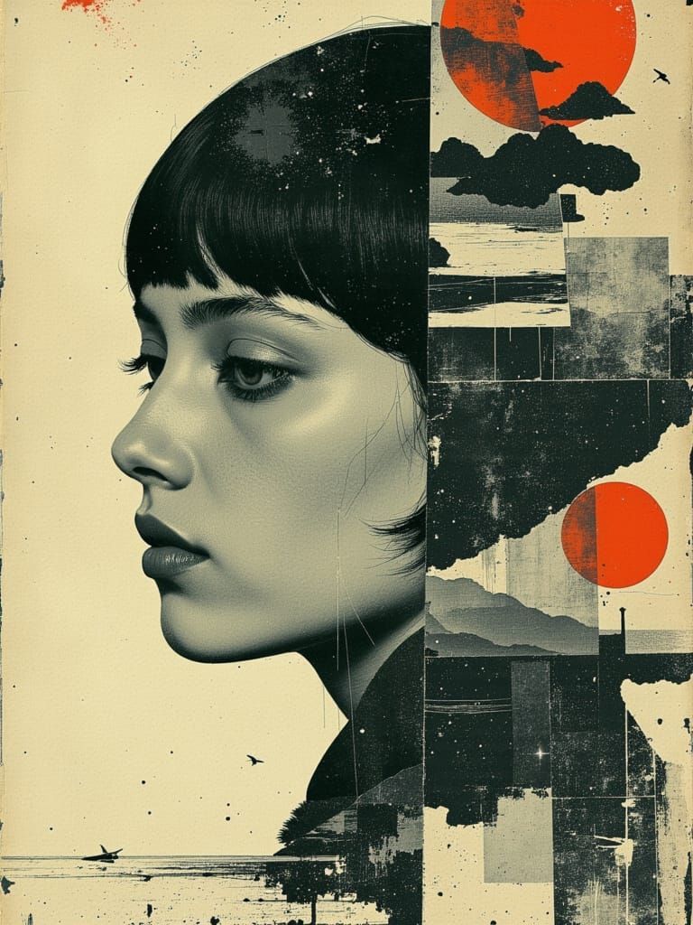 Ethereal Young Woman in Dreamlike Double Exposure