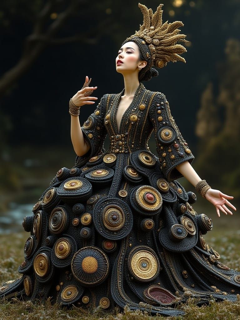 Hyperrealistic Japanese Queen in Surreal Alien Landscape