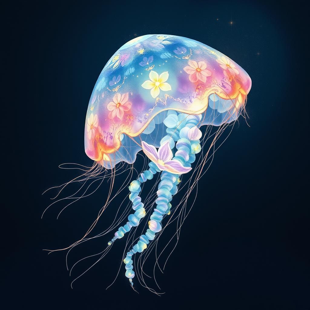 Bioluminescent Jellyfish in Dreamy Watercolor Style