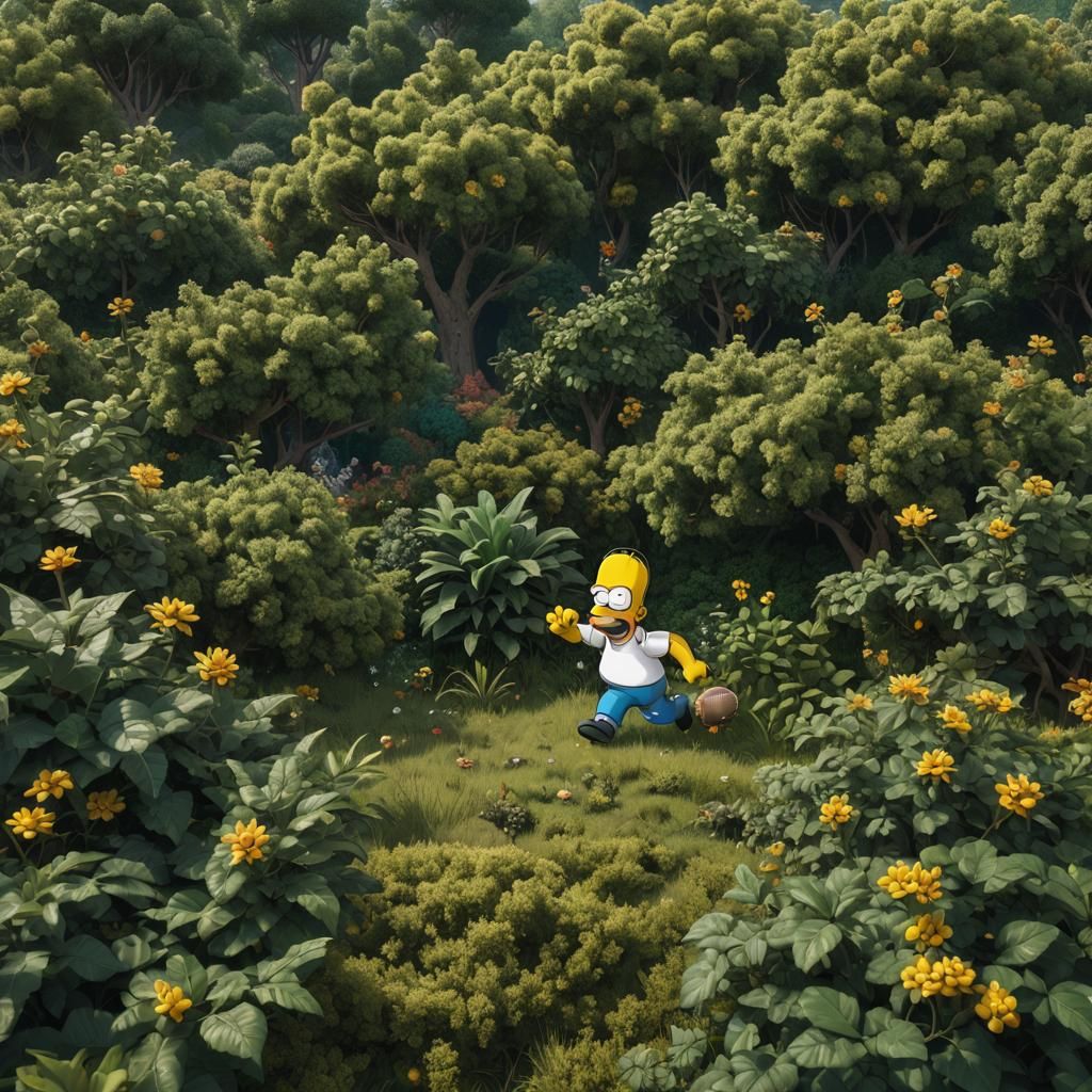 Homer Simpson Plays Football, Hiding in Bushes