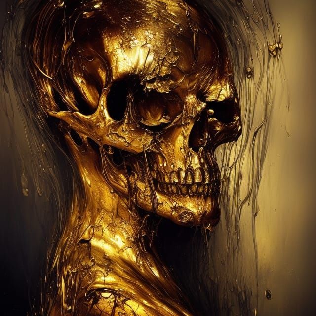 Melting Golden Skull Dripping Gold in Volumetric Lighting