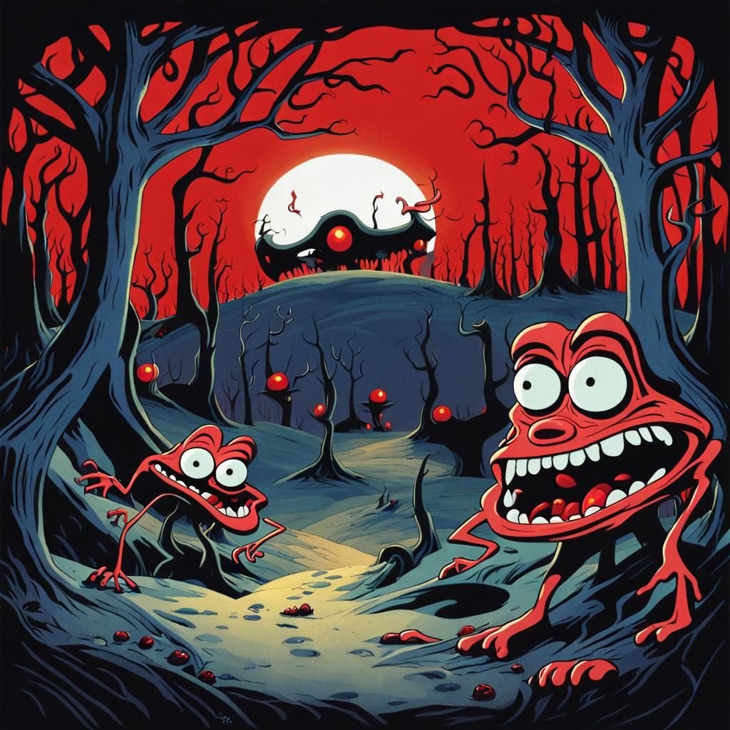 Ren and Stimpy in a Beksinski-esque Nightmare