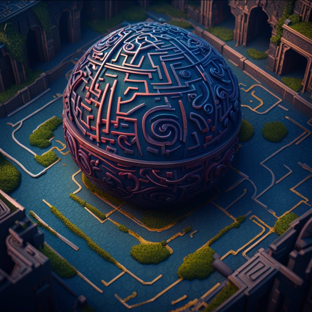 Maze Ball Game: Detailed Matte Painting in Deep Color