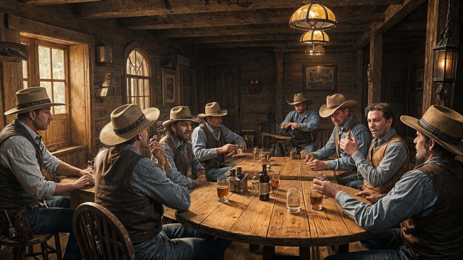 Old West Saloon Scene with Cowboys and Pianist
