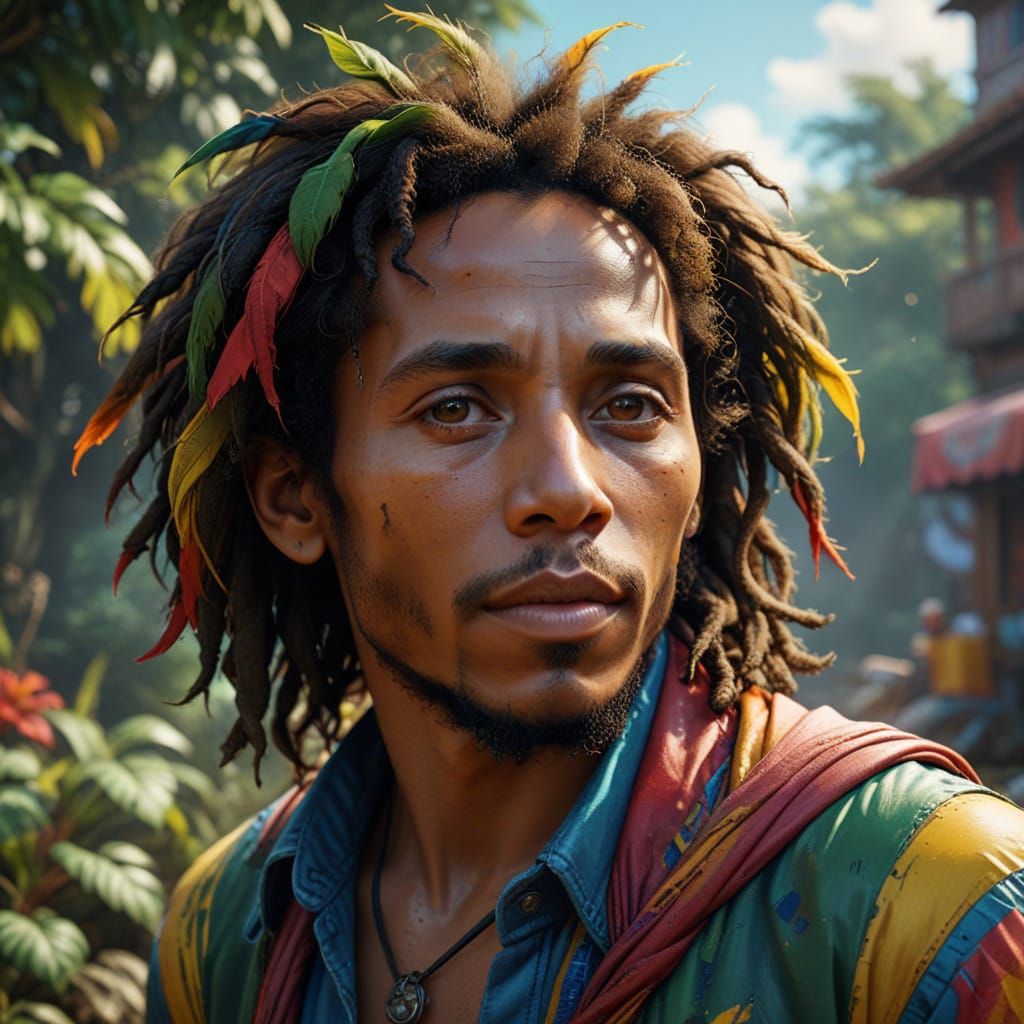 Bob Marley in Vibrant Anime-Inspired Portrait