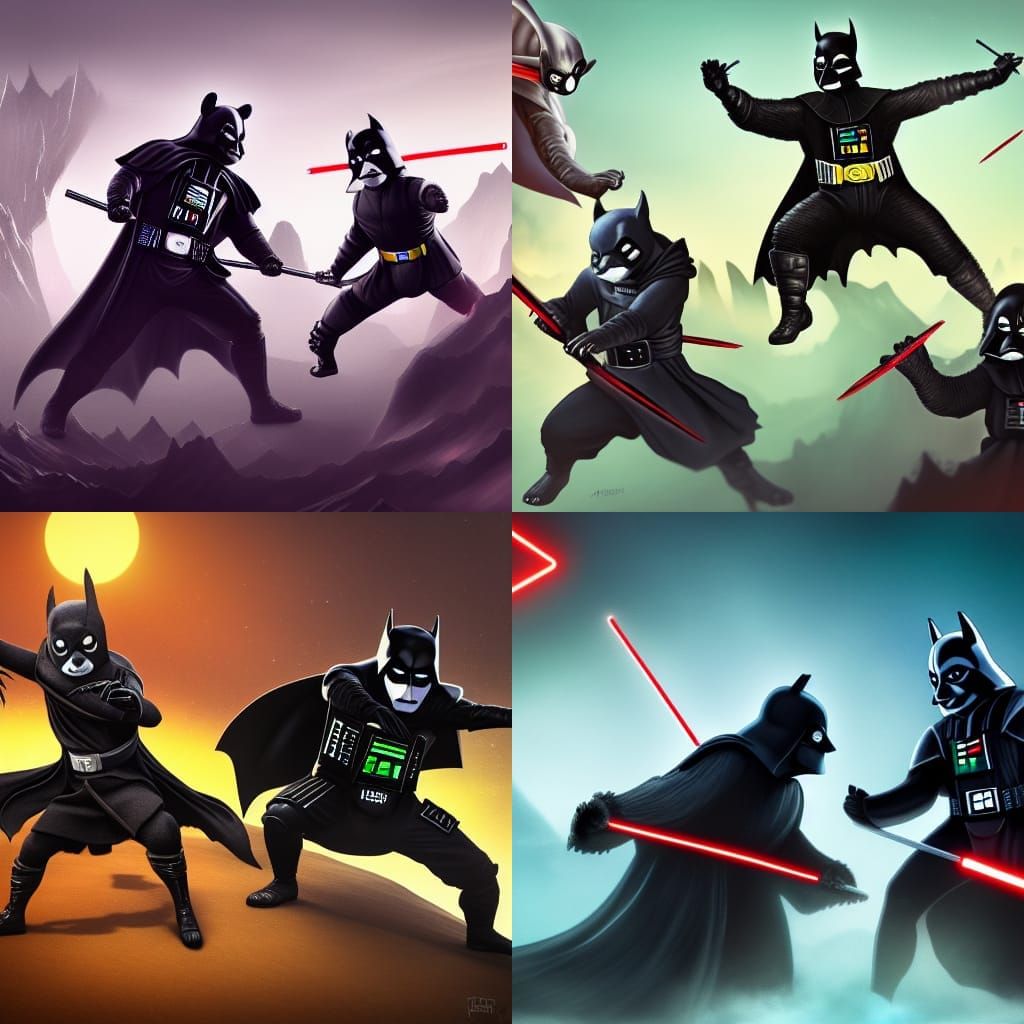 Ninja Panda Battles Batman and Darth Vader