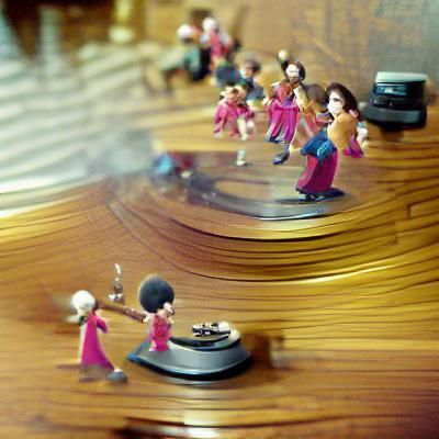 Miniature People Dancing Around Record Player