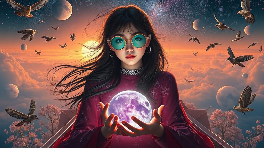 Woman Holding Cosmos: Surreal Digital Art