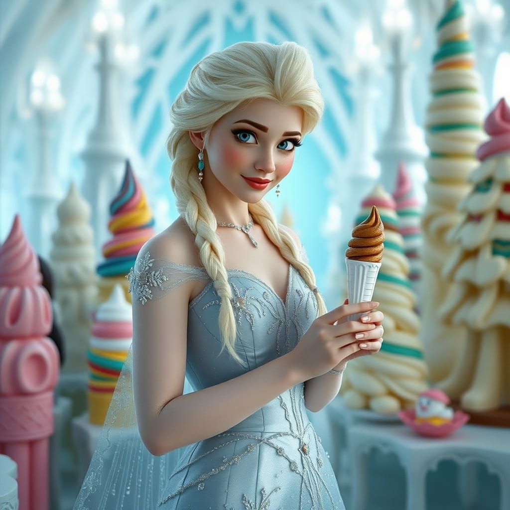 Elsa the Ice Cream Sculptor in Ice Palace