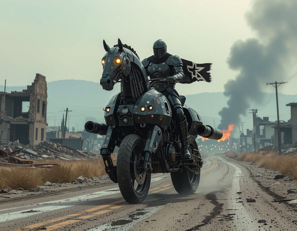 Futuristic Knight on Robot Steed, in Gritty Style