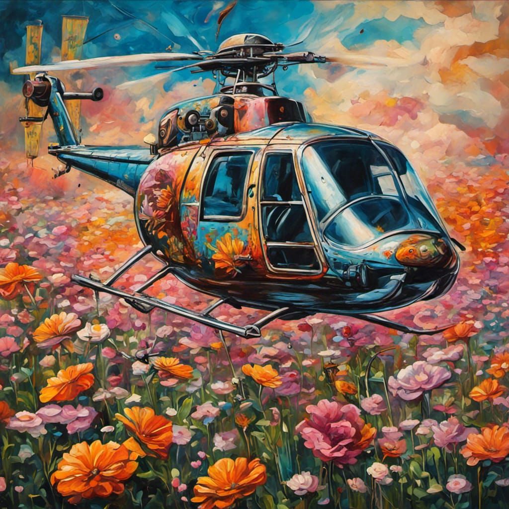 Vintage Wooden Helicopter Flight in Hyperrealistic Graffiti ...
