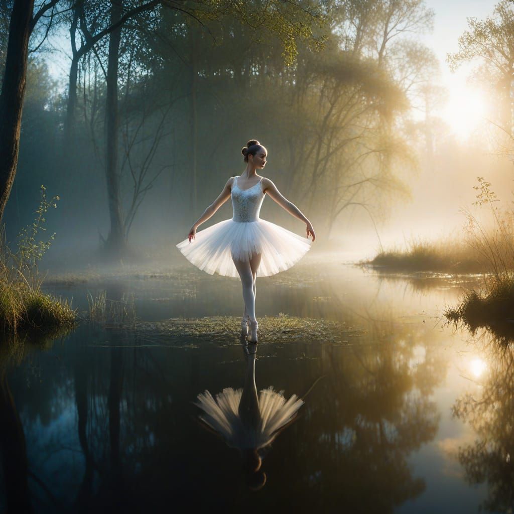 Ethereal Ballerina Enchants a Misty Swamp