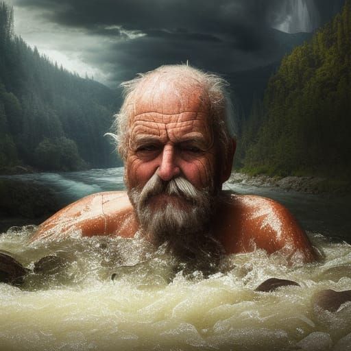 Old Man River Bathing: Epic Digital Matte Painting