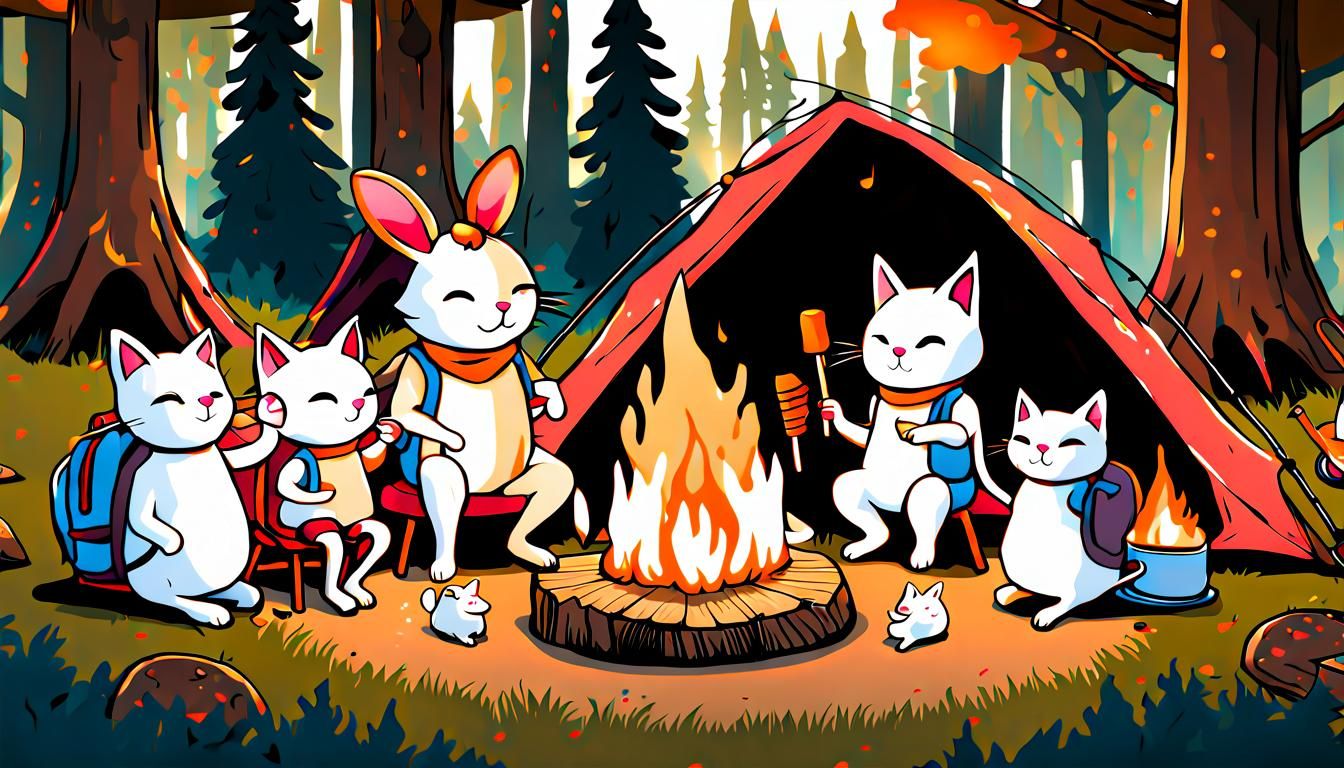 Moogle-Cats Camping Under a Giant Mushroom