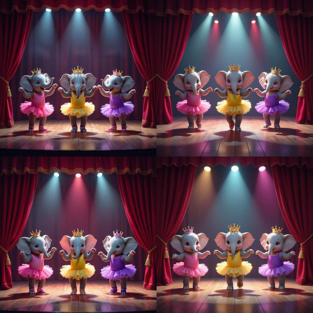 Baby Elephants Ballet Recital on Stage