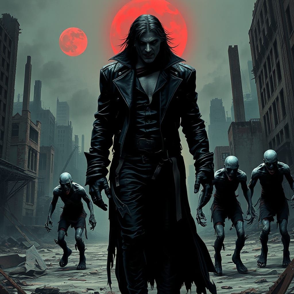 Vampire in Apocalyptic City Approached by Zombies