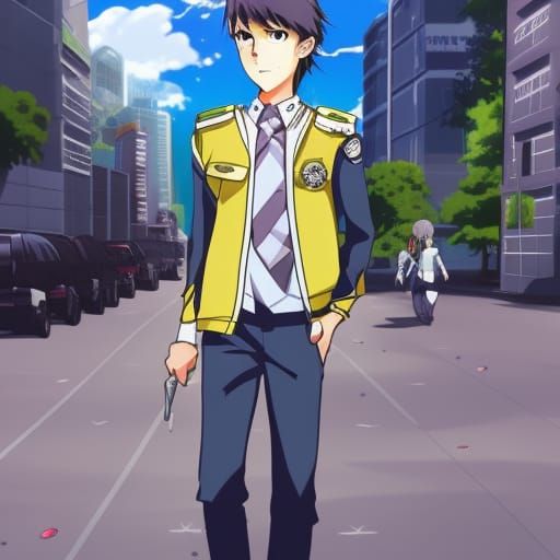 Bishie Teenager in Uniform: Anime-Style Digital Art