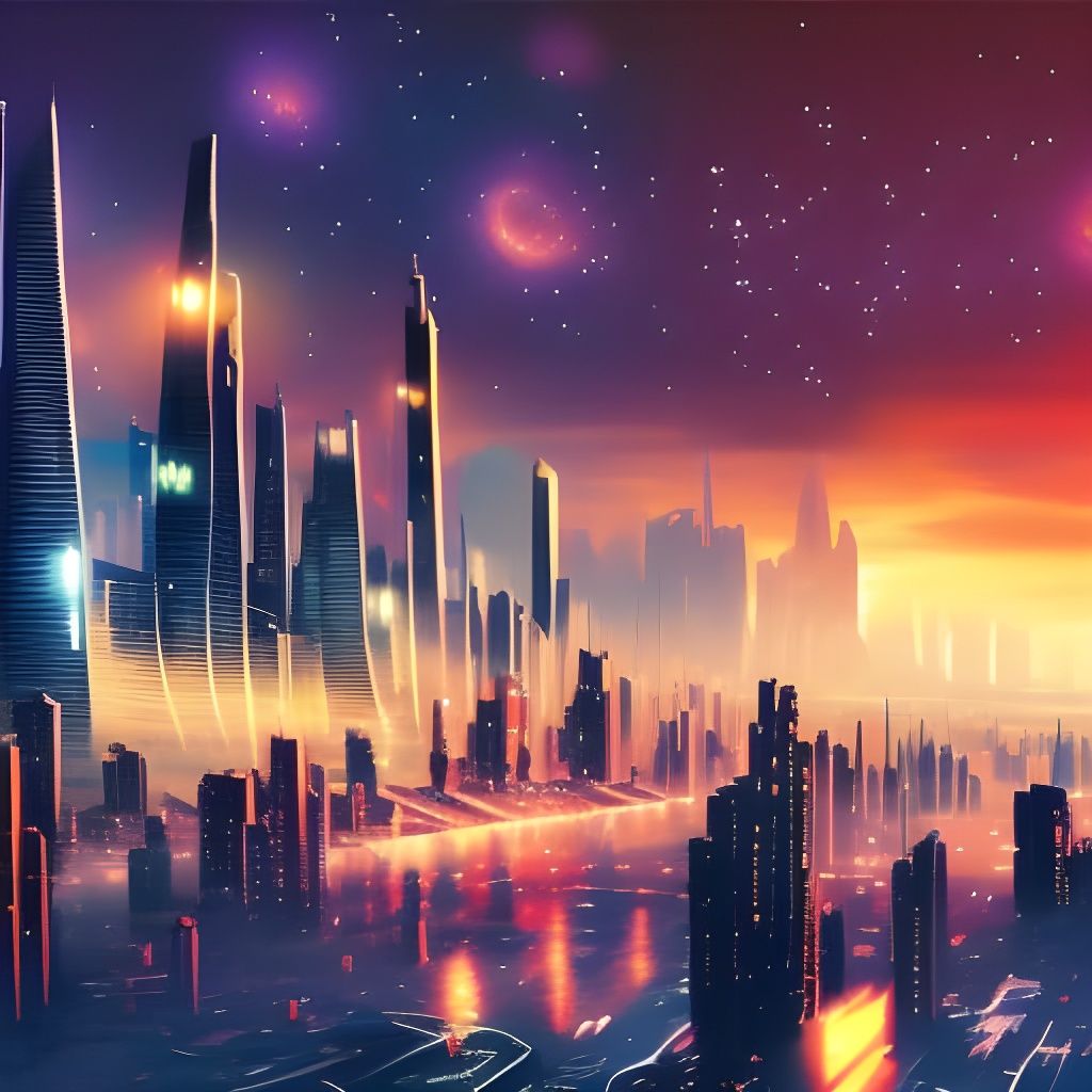 Futuristic Cityscape at Night in Detailed Matte Painting