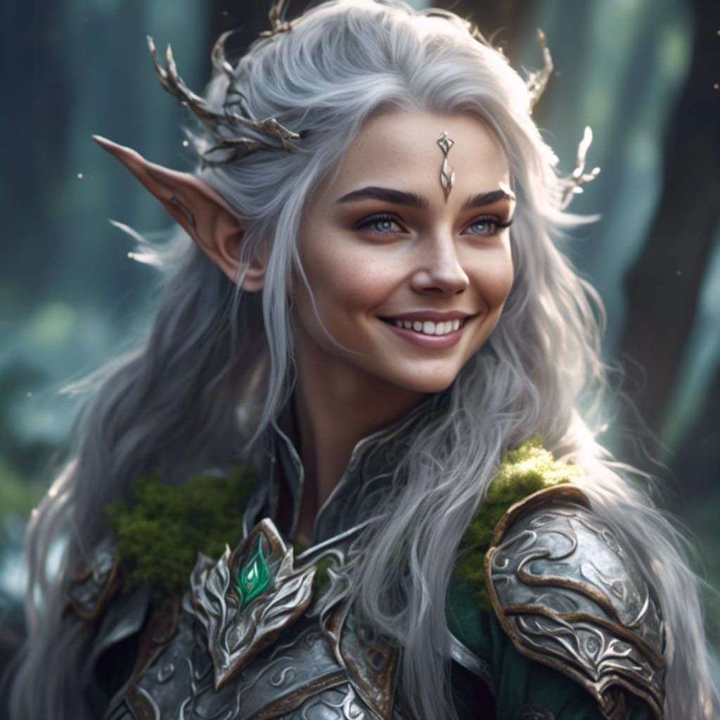 Female Elf Warrior with Silver Hair Portrait