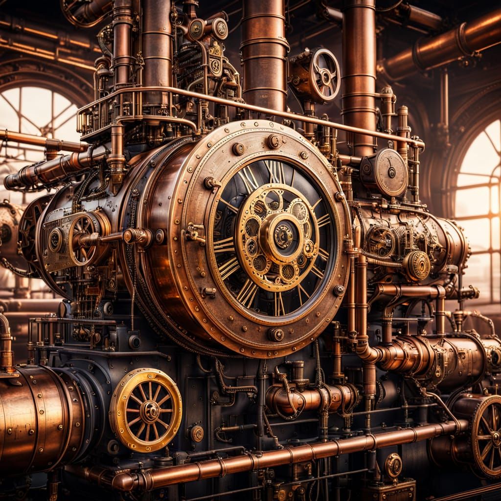 Steampunk Titanic Engine Close-Up Illustration