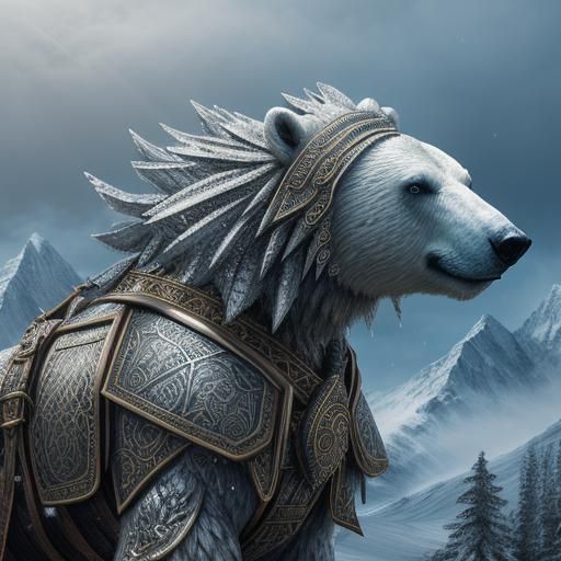 Armored Polar Bear Runs Across Snowy Terrain