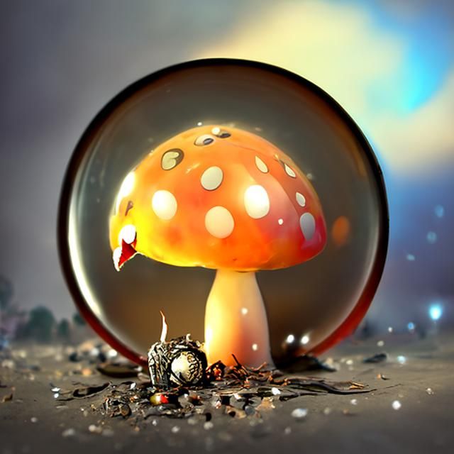 Fly Agaric Mushroom Reflected in Waterdrop