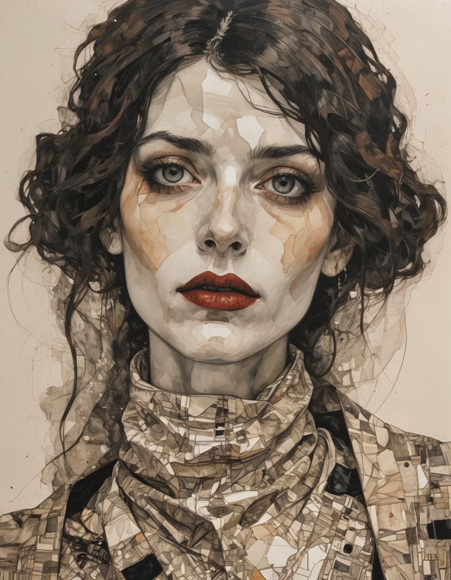 Elegant Goth Girl Portrait in Impasto Style