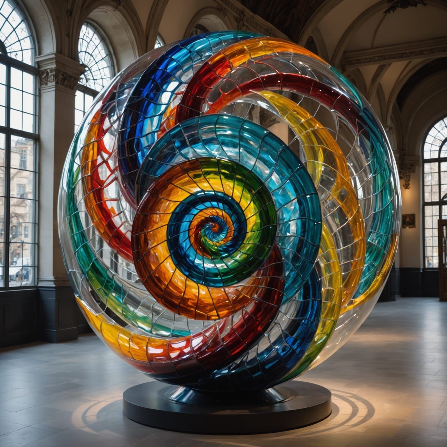 Spiral Glass Masterpiece in Museum Setting