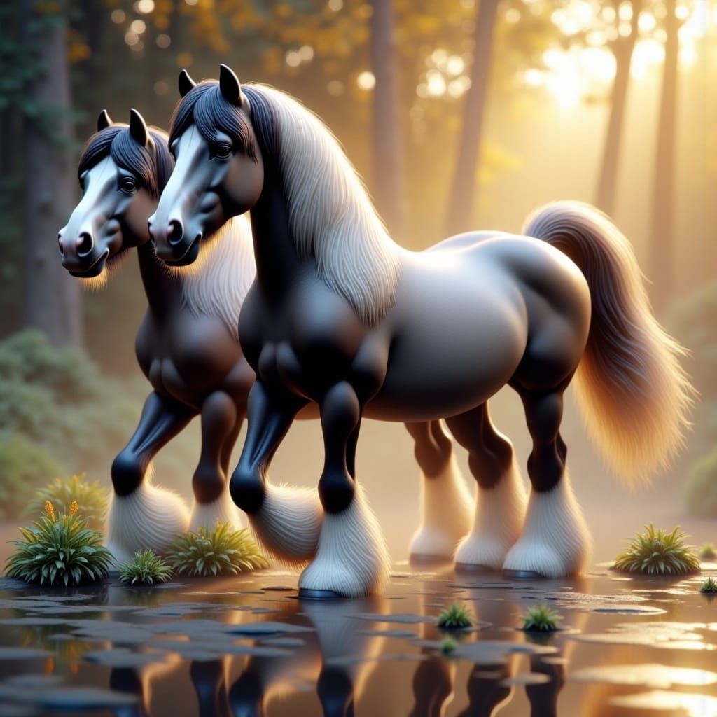 Harmonious Trio of Horses in Open Field