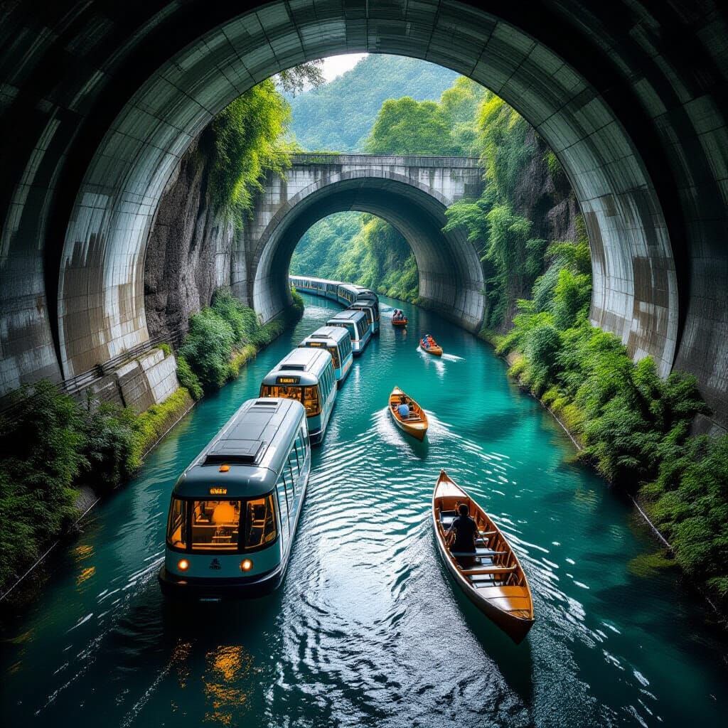 Underground River in Tunnel: Aerial View