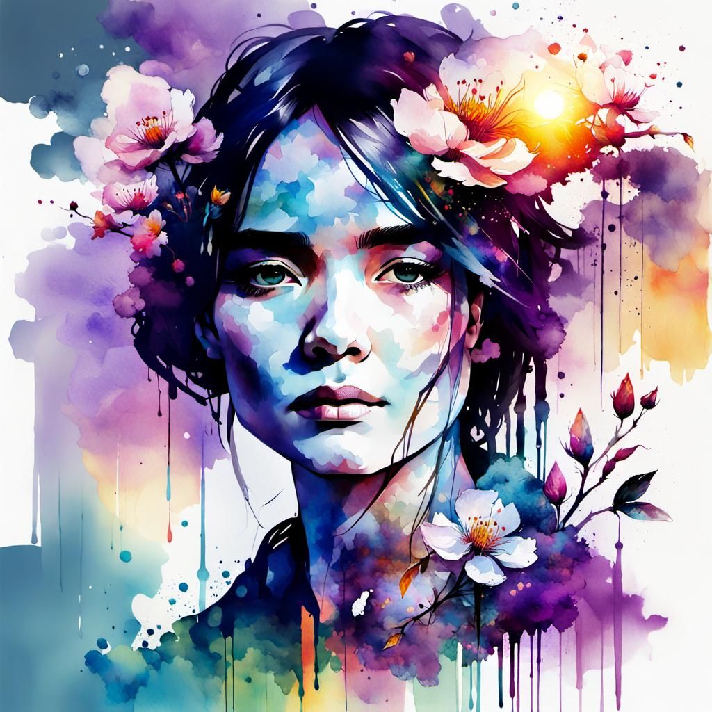 Summerscape Sunset Portrait in Watercolor