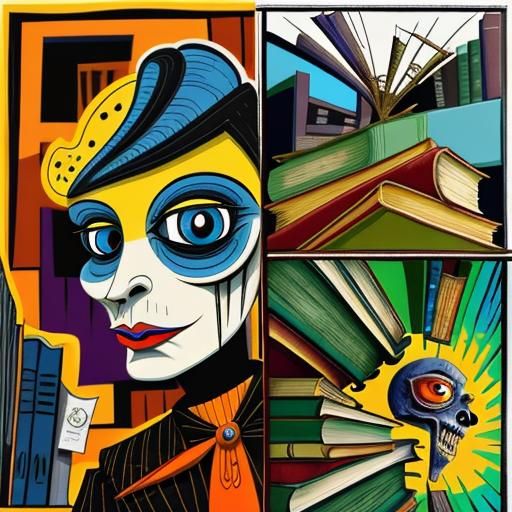 Disturbing Zombie Librarian in Art Brut Style