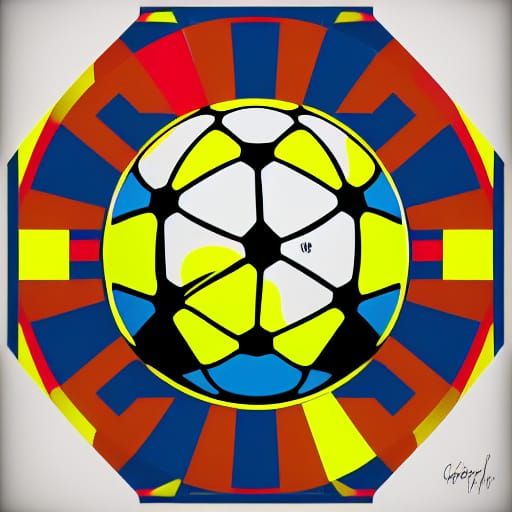 Pop Art Soccer Scene in Geometric Bauhaus Style