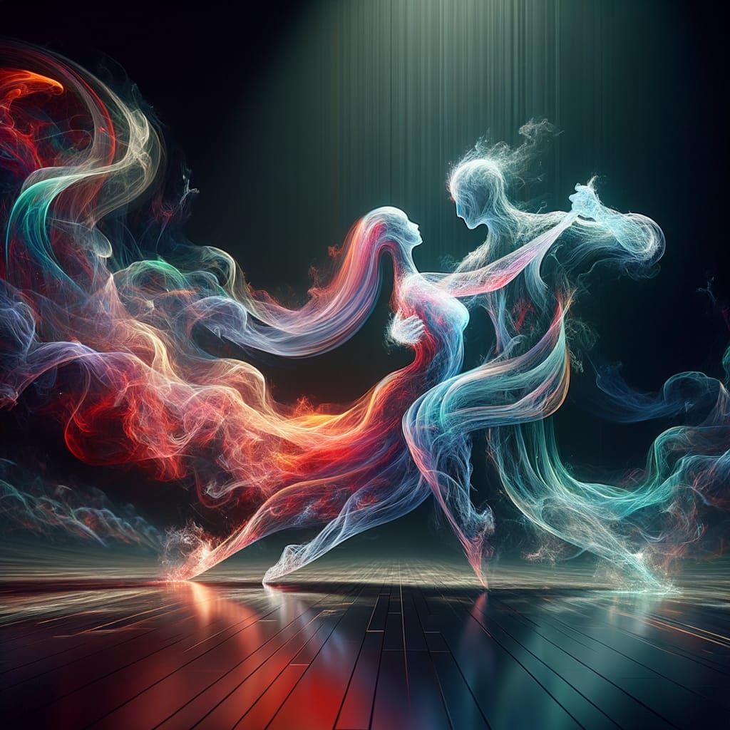 Ethereal Holograms Dance Tango in Moonlight