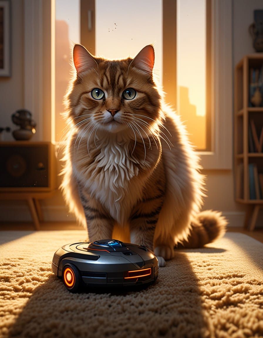 Cat vs Robot Vacuum: Epic Standoff in Cozy Living Room
