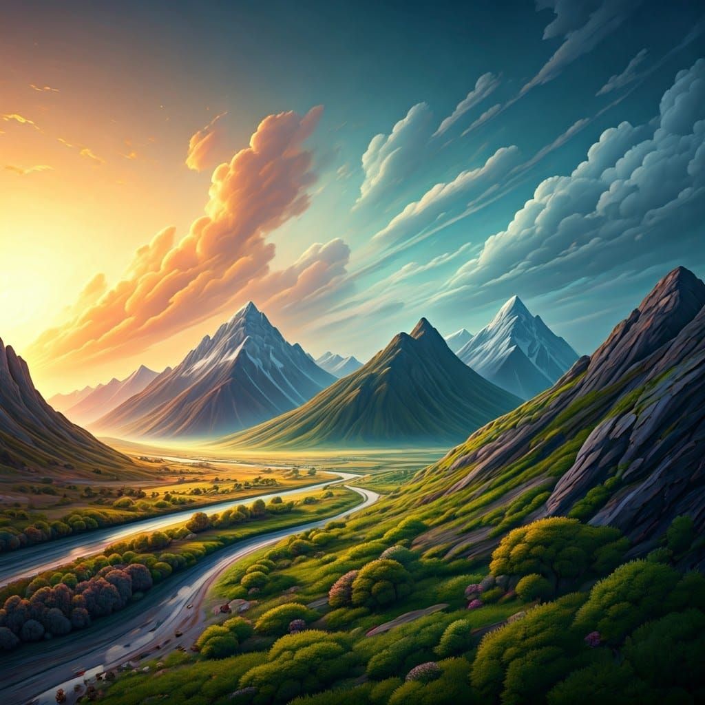 Four Seasons Landscape in Hyperrealistic Splash Art