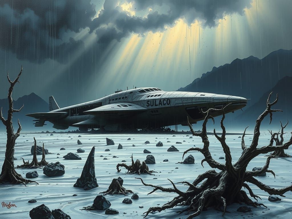 Abandoned Spaceship Sulaco on LV-426, in a Dark, Biomechanic...